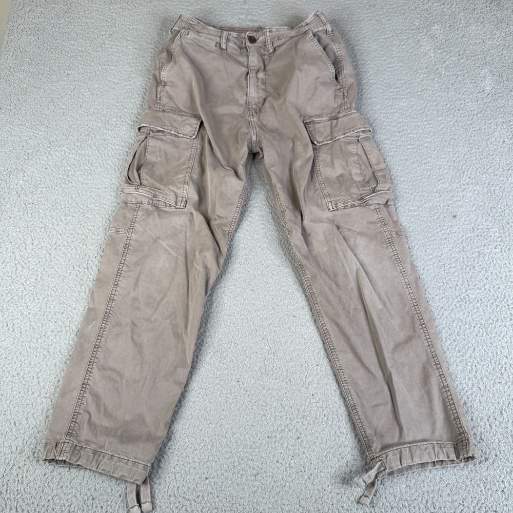 American Eagle Cargo Pants Mens 28x30 Tan Khaki Flex Straight Leg Drawstring Hem